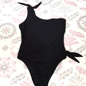 Solid & Striped The Shai One-Shoulder Thick Ribbed Jersey Swimsuit in Black M